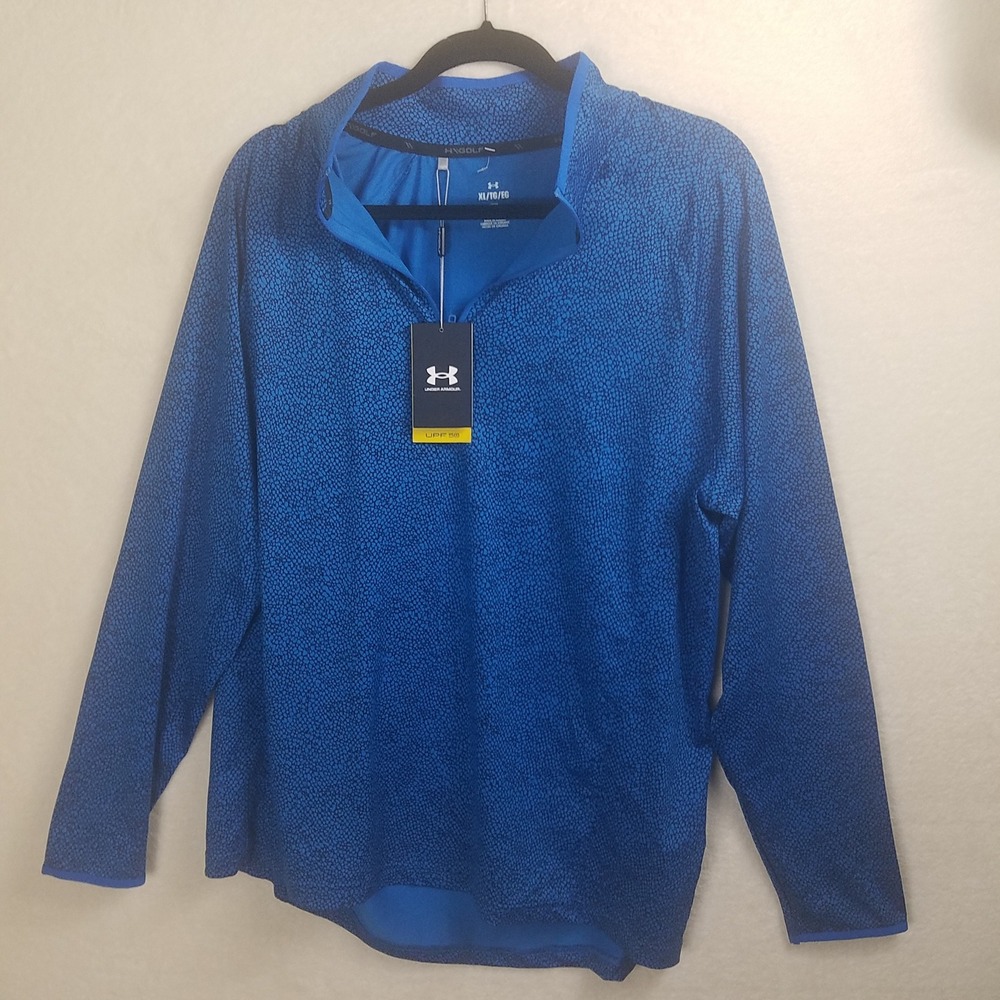 Under Armour Golf Pullover Mens XL Blue NWT 1/4 Zip UPF 50+ Geometric Print